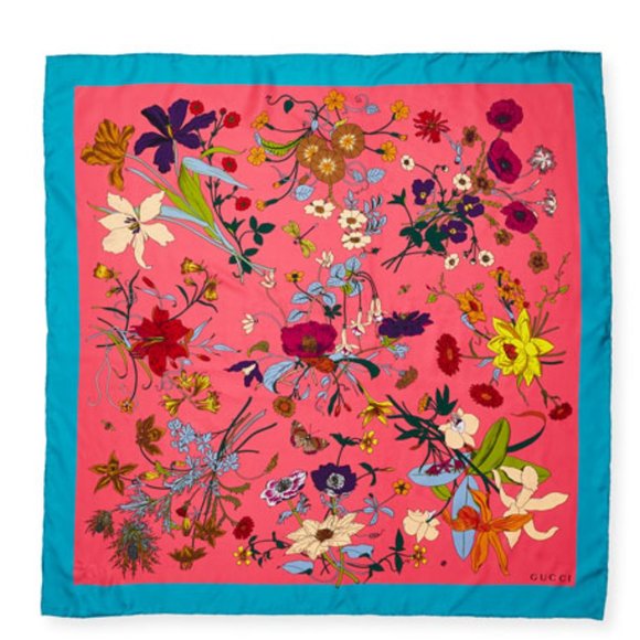 Gucci Flora Gothic Print Silk Scarf in Pink - Picture 1 of 5